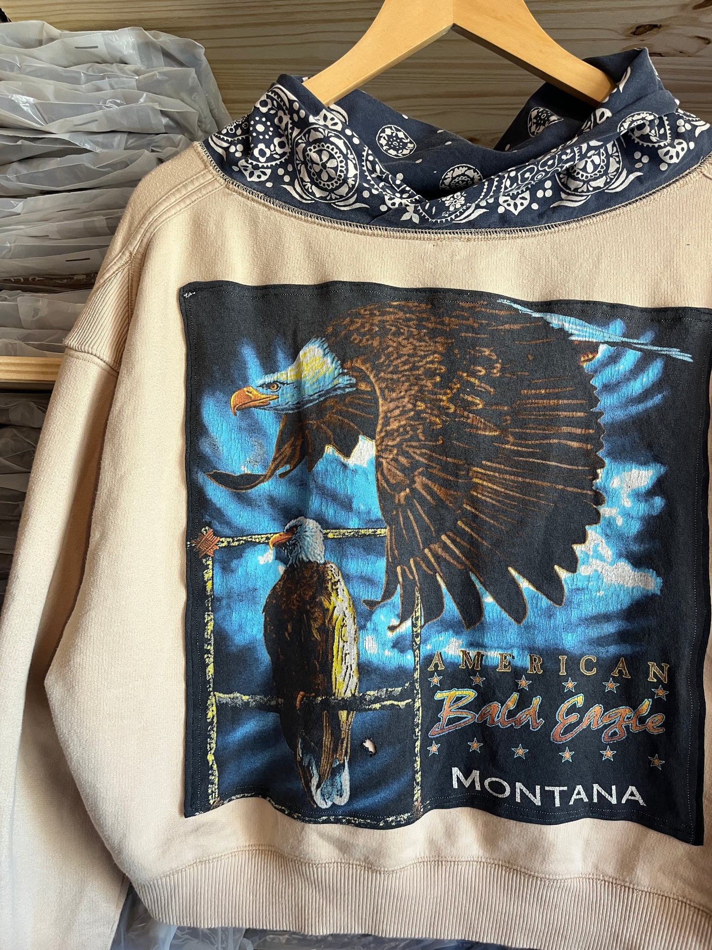 Montana Bald Eagle Bandana Upcycle Size XS (Oversized Cropped Fit)
