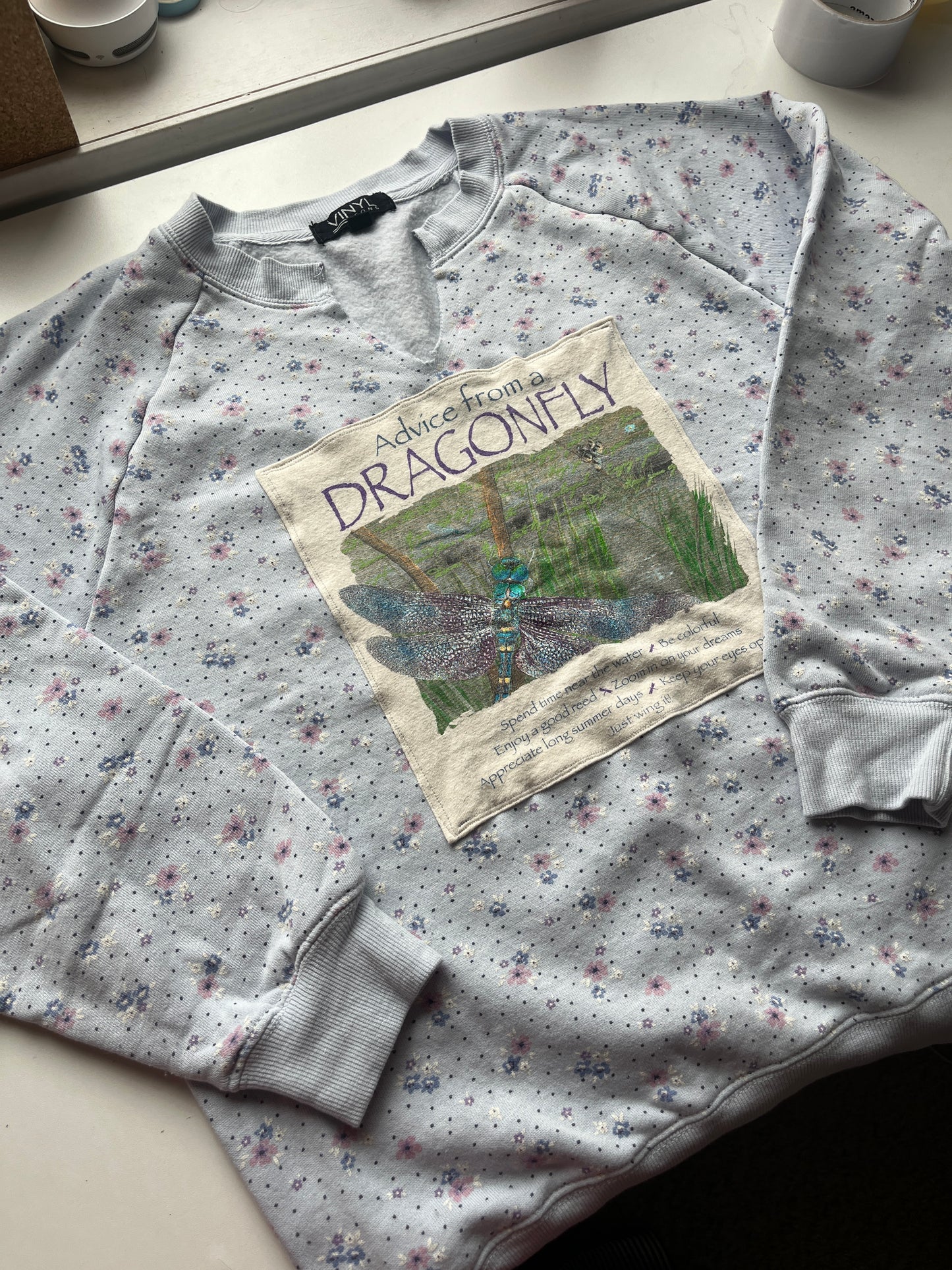 Dragonfly Floral Upcycle Size M