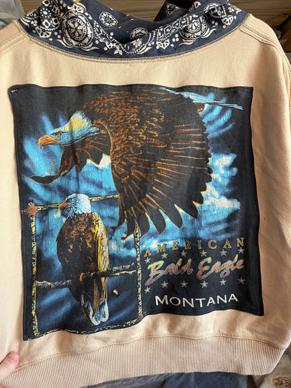Montana Bald Eagle Bandana Upcycle Size XS (Oversized Cropped Fit)