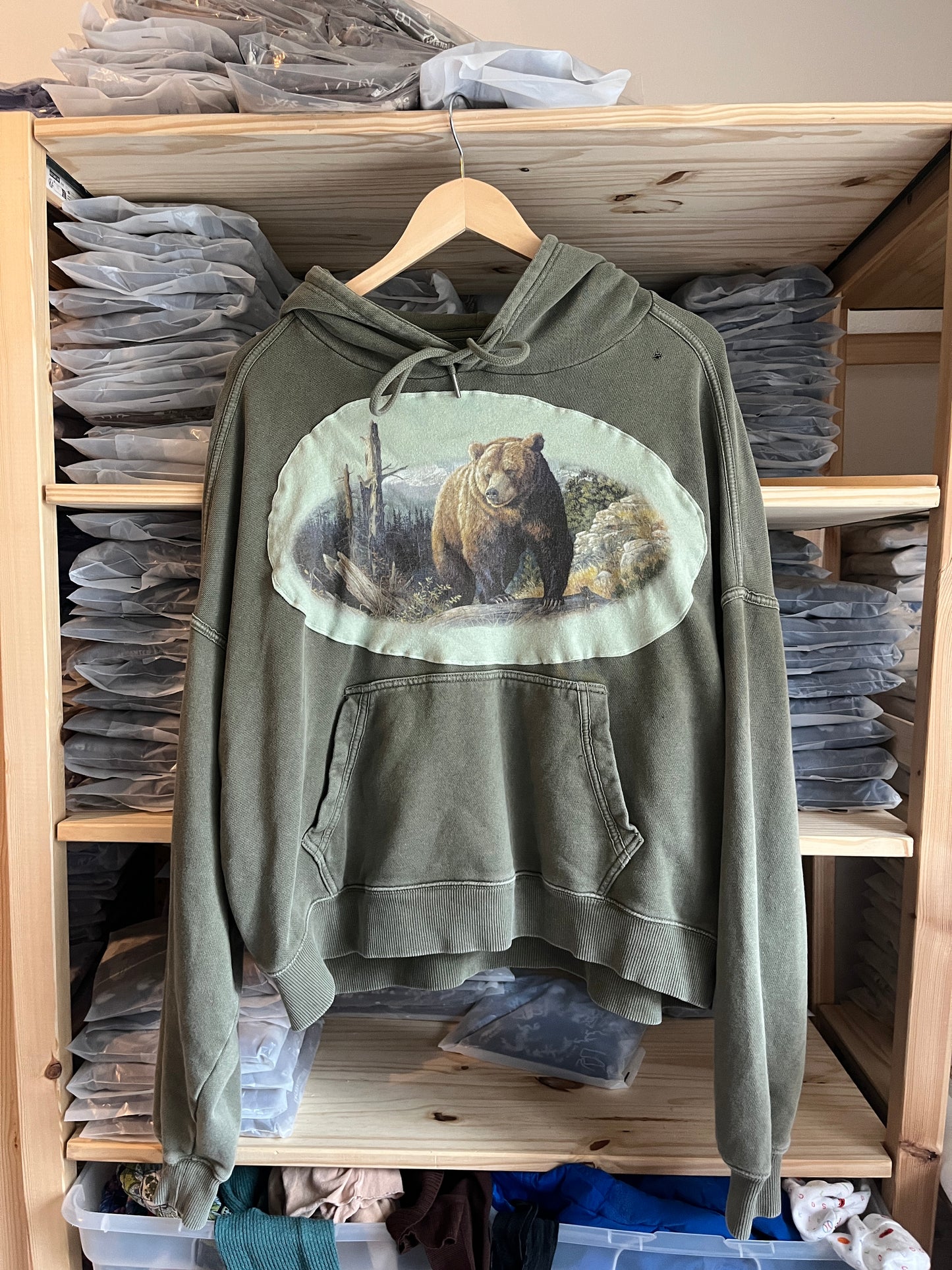 Bear Green Hoodie Upcycle Size L