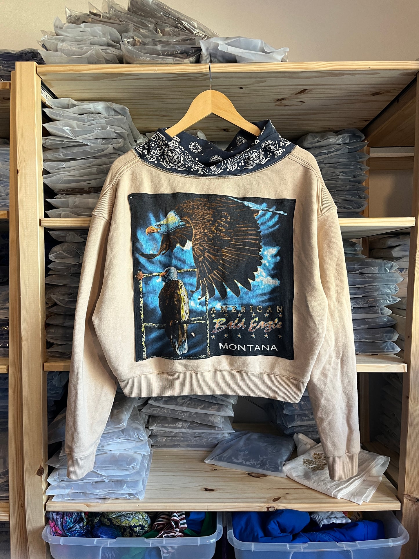 Montana Bald Eagle Bandana Upcycle Size XS (Oversized Cropped Fit)