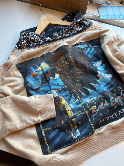 Montana Bald Eagle Bandana Upcycle Size XS (Oversized Cropped Fit)