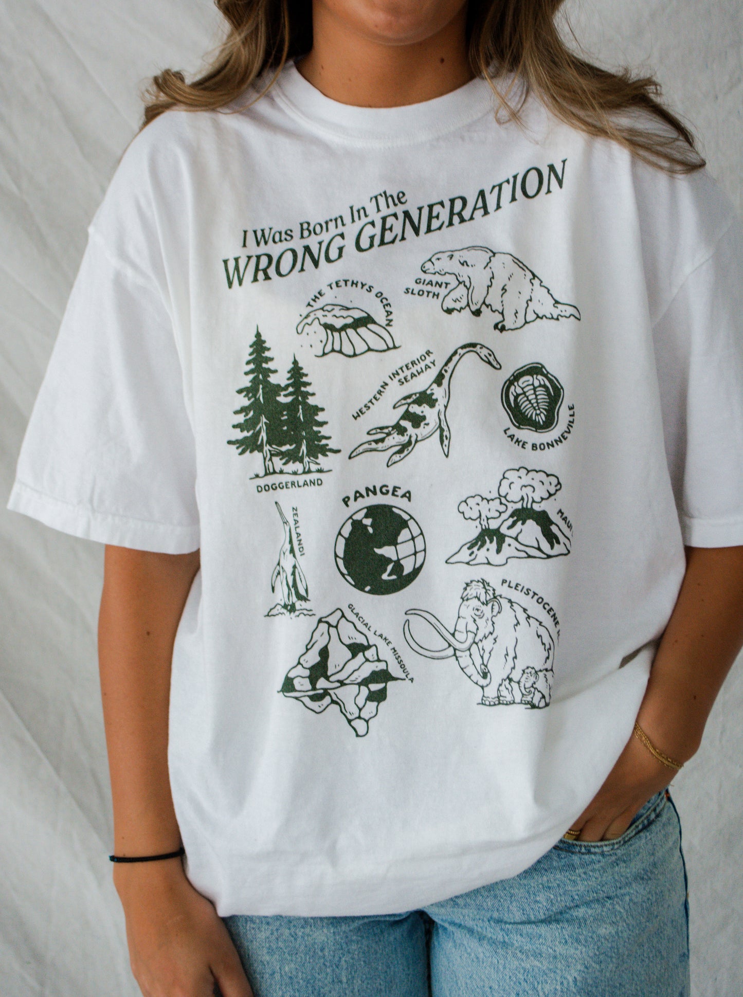 Born in the Wrong Generation Prehistoric T-Shirt (Forest Green)