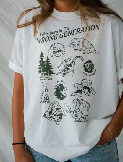 Born in the Wrong Generation Prehistoric T-Shirt (Forest Green)