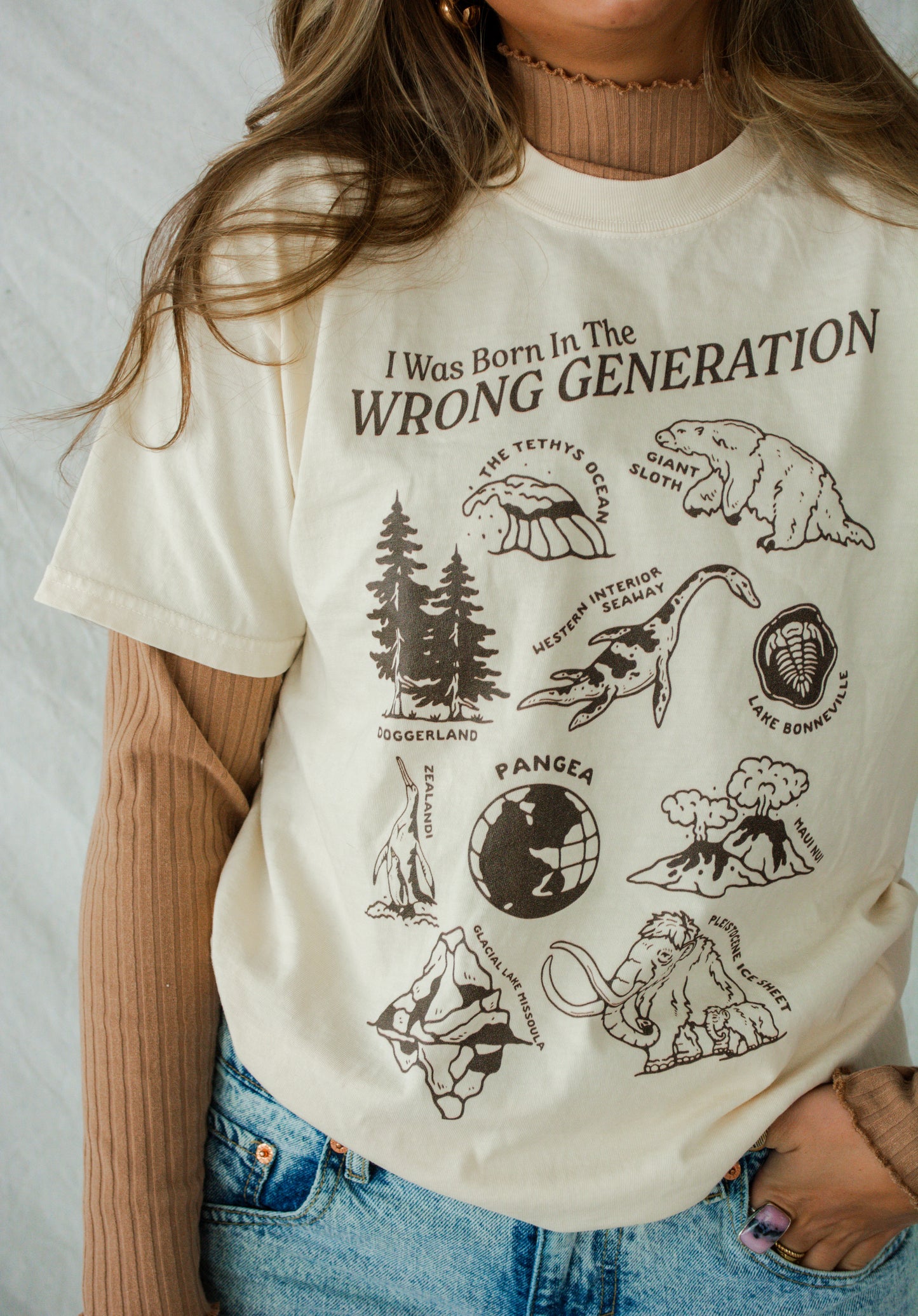 Born in the Wrong Generation Prehistoric T-Shirt (Coffee)