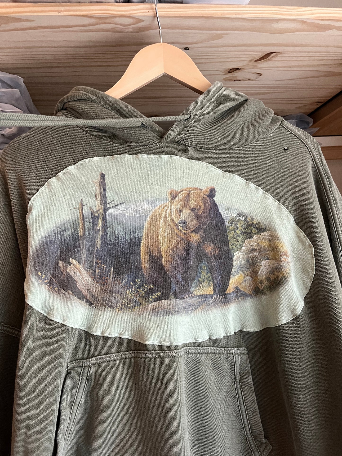 Bear Green Hoodie Upcycle Size L
