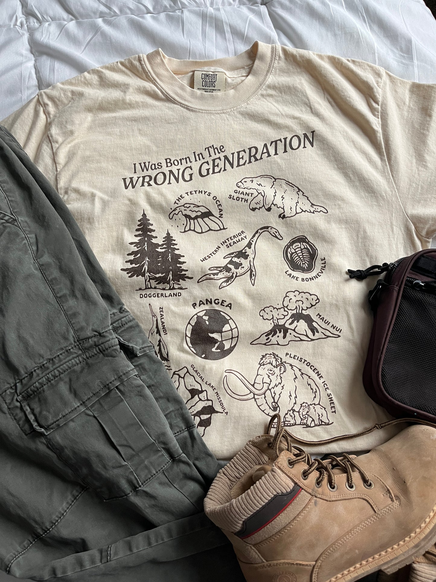 Born in the Wrong Generation Prehistoric T-Shirt (Coffee)