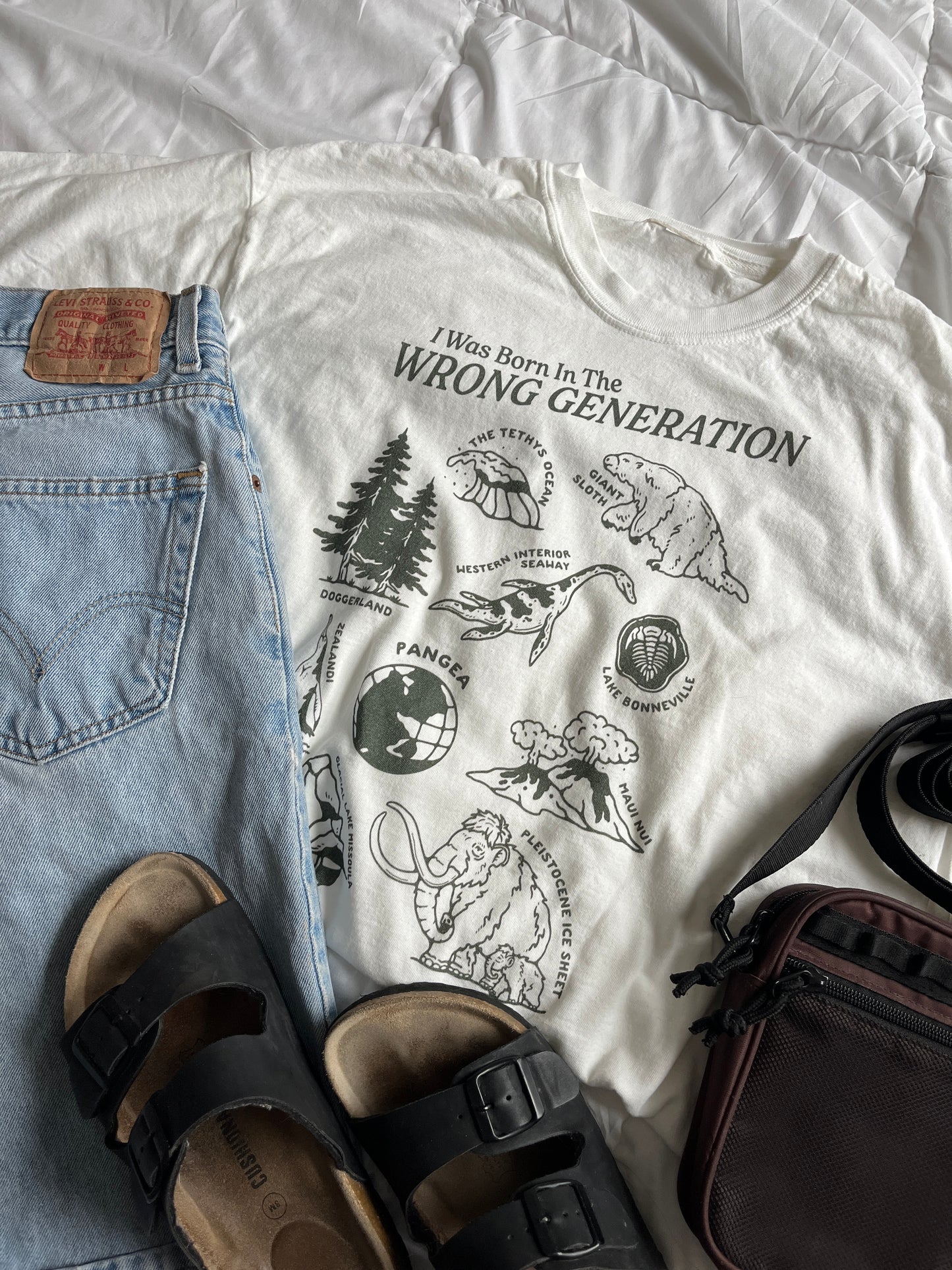 Born in the Wrong Generation Prehistoric T-Shirt (Forest Green)