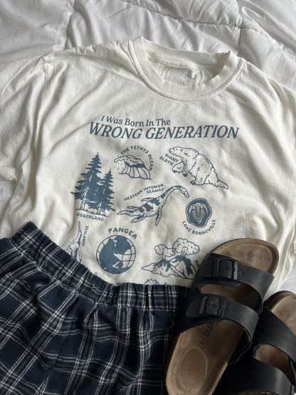 Born in the Wrong Generation Prehistoric T-Shirt (Slate Blue)